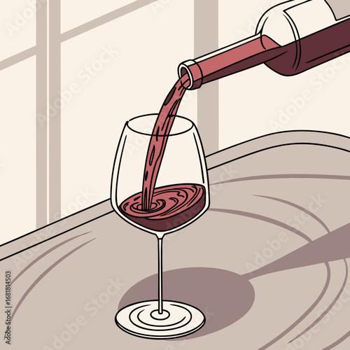 Red Wine Pouring into Elegant Glass