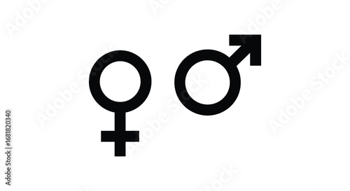 Female and male gender symbols in black on white background silhouette