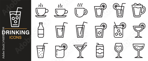 Collection of drinking and beverage icons for various applications