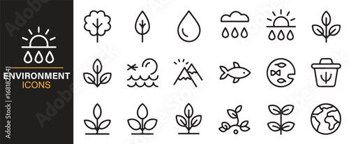 Collection of environmental icons for sustainable design and ecology themes