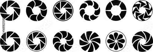 Silhouette, aperture, shutter, icon, symbol, camera, lens, photography, circular, blades, graphic, design, illustration, element, abstract, optical, technology, variation, collection, symmetry
