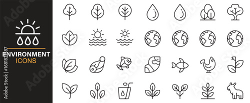 Collection of environmental icons for sustainability and ecology themes