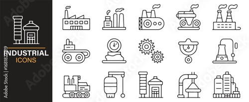 Collection of industrial icons for design and technology applications