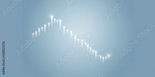 Illuminated descending bar graph against a gradient blue background suggesting decline