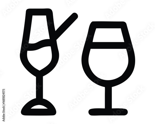 A simple illustration of a wine bottle and a glass filled with red liquid, isolated on a white background