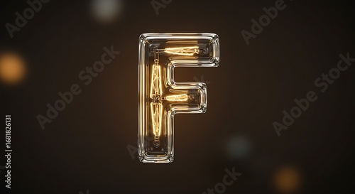 Illuminated Letter F with Vintage Edison Bulb Filament.