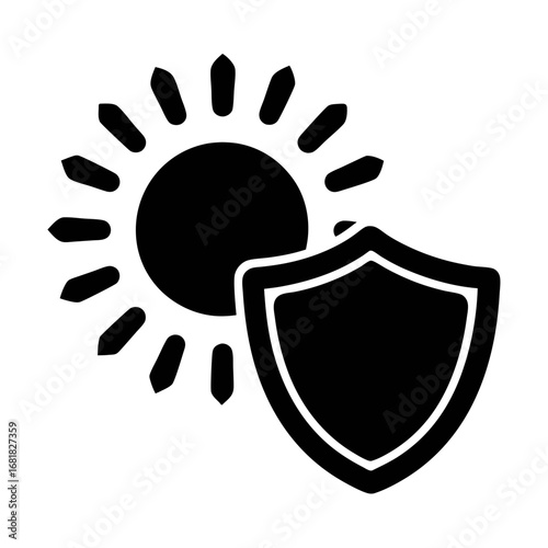 Sun protection shield icon for uv safety and defense against sunlight and solar radiation damage