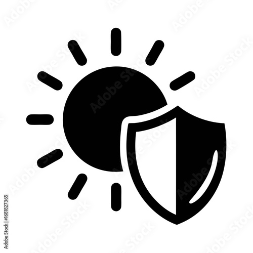Sun protection shield icon vector illustration for sunscreen uv ray safety concept design element