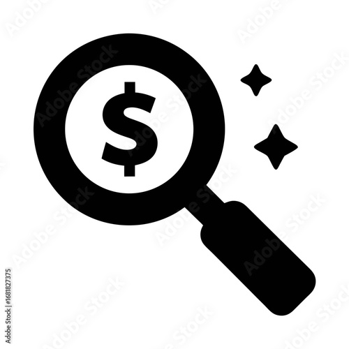 Find money wealth search finance investment magnifying glass dollar sign financial analysis icon