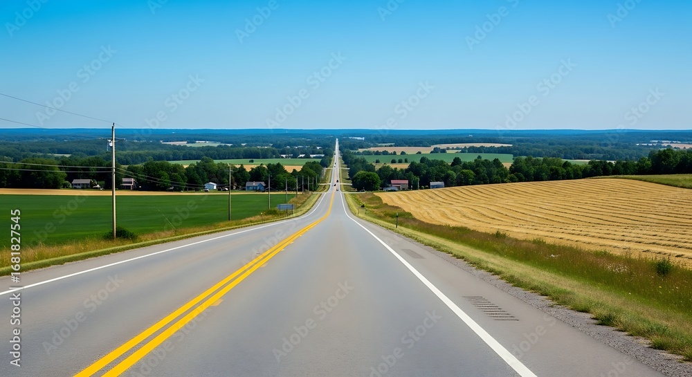 Fototapeta premium Long Straight Road Through Rural Countryside.