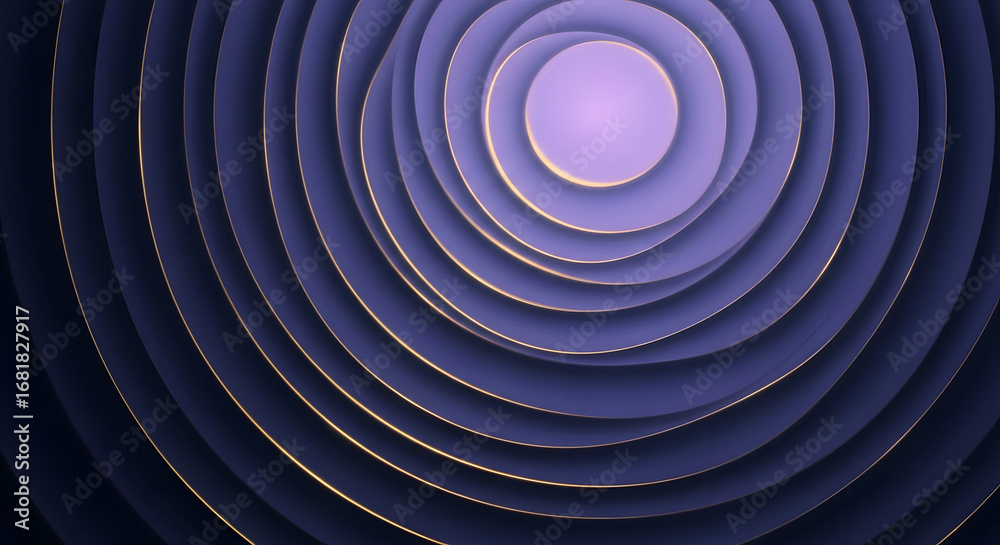 Obraz premium Abstract art representing the sound of Joya no Kane (New Year s Eve temple bells), deep resonant blues and purples, concentric waves of light and shadow emanating from a central point _1
