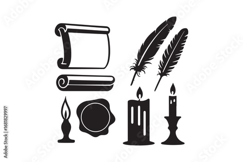 Vintage writing tools and candle illumination