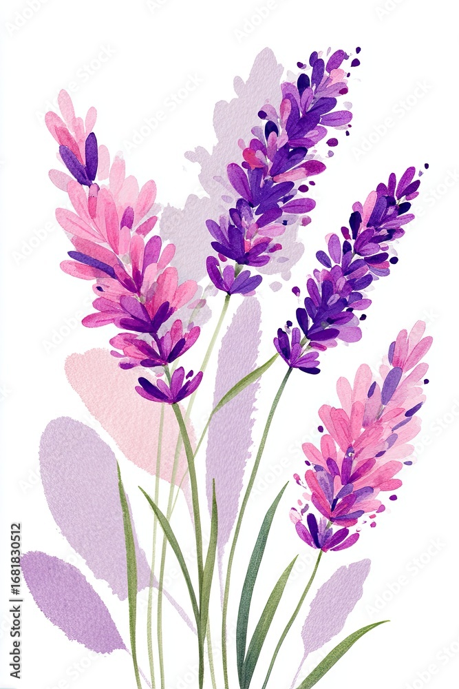 Fototapeta premium Delicate watercolor lavender flowers creating a vibrant bouquet