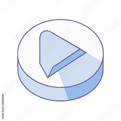 A three dimensional cartoon play icon in light and dark blue color scheme