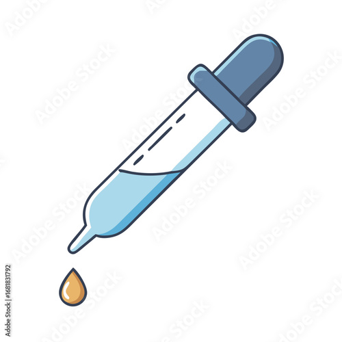 Illustration of a blue pipette with a falling drop of golden liquid