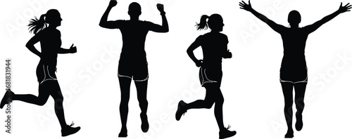 Silhouette of women running marathon fitness and healthy lifestyle