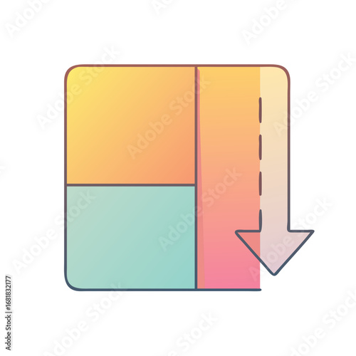 Vertical Split with Downward Arrow Indicates Flow or Downloading Concept