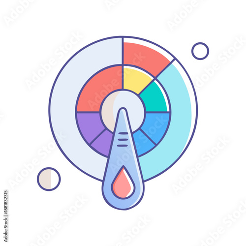 Infographic representation of a color wheel with segmented color blocks indicator