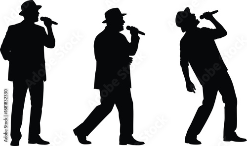 Silhouette of singers with microphone vector illustration design