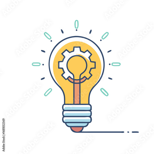 Vector illustration of a lightbulb with a gear inside representing a bright idea