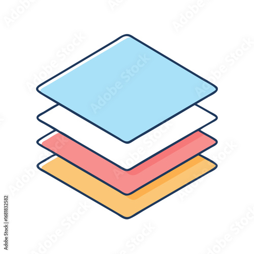 Abstract illustration of colorful rhombus layers stacked for visual representation