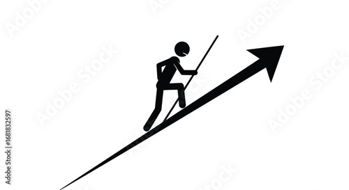 Stick figure climbing an arrow, representing success