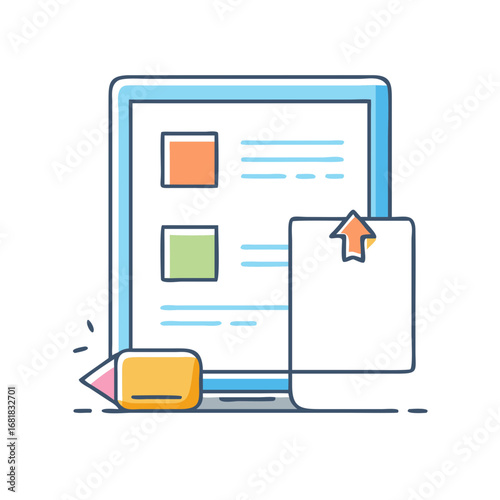 Colorful tablet with checklist, postit note, and pencil for task management