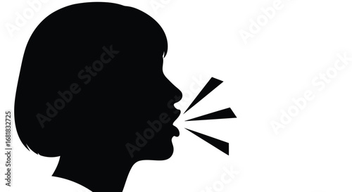 Silhouette of a person speaking with sound waves