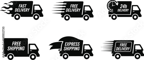 Delivery trucks vector icons for fast free express shipping service