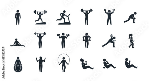Collection of fitness exercise silhouettes