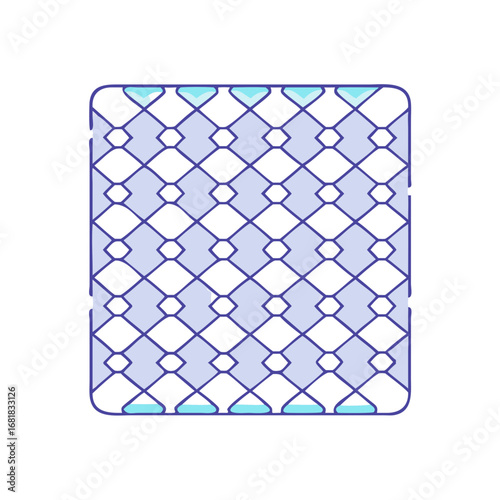 Stylized trellis with diamonds, light blue accents, simple design, decorative background
