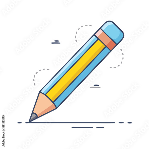 Illustration of a blue and yellow pencil writing on a white background