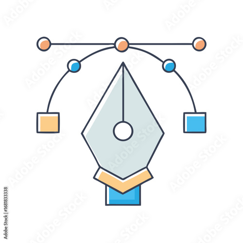 Vector graphics editor illustration with pen tool and anchor points control