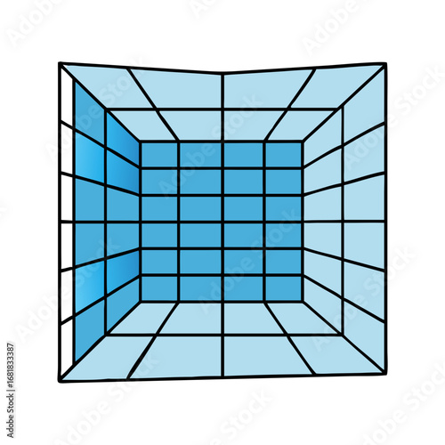 3D Illustration of a Blue Room with GridLike Texture and Perspective