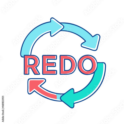 Circular arrows with the word REDO representing repeating or iterative process