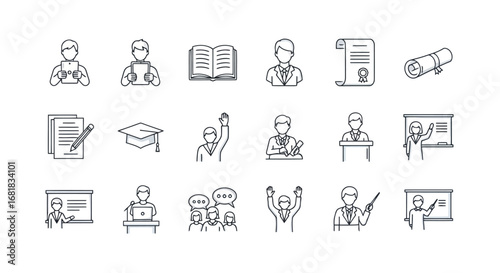 Line art icons representing education and learning