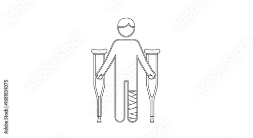Illustration of a person with a leg cast using crutches