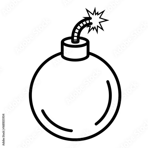 Cartoon bomb with lit fuse on white background  icon