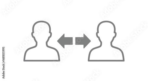 Two people exchanging information with arrows