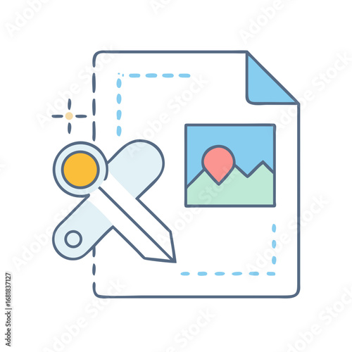 Vector illustration of image cropping tool over white sheet of paper graphic