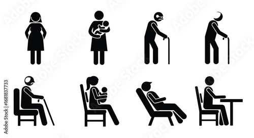 Stick figures showing different stages of life