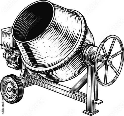 Concrete mixer illustration construction equipment cement mixer tool