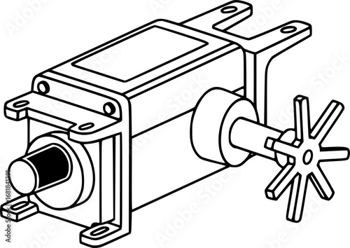 set of servo motor with mounting bracket and control horn outline icon vector
