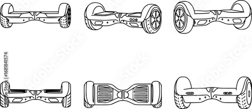 set of segway hoverboard outline icon vector
