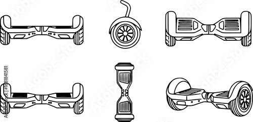 set of segway hoverboard outline icon vector
