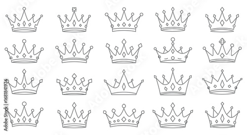 A collection of various crown illustrations in different styles and designs