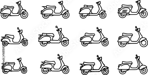 set of scooter side view outline icon vector
