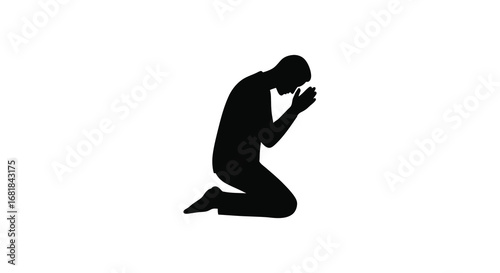 Person kneeling in prayer with hands together in silhouette