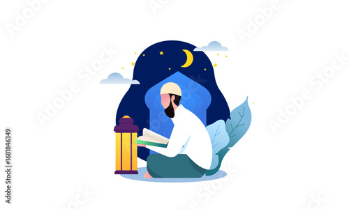 islamic illustration  reading quran 