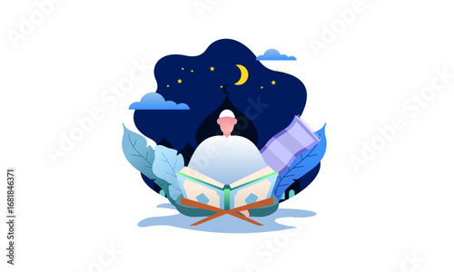 girl read holy book blue backgroung